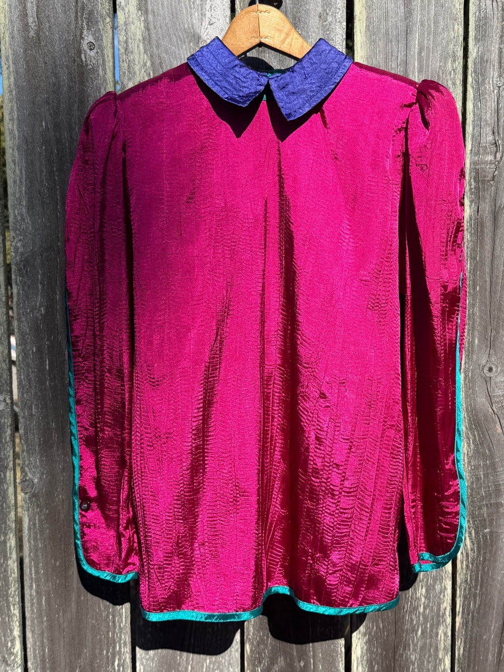 Vintage Jeanne Marc Fuschia Blouse with Purple Collar - SMALL